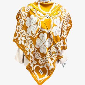 Yves Saint Laurent YSL 100% Silk Satin Scarf 34" White Shamrock Pumkin Color (60